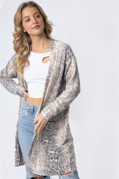 Animal Print Flannel Open Front Longline Cardigan