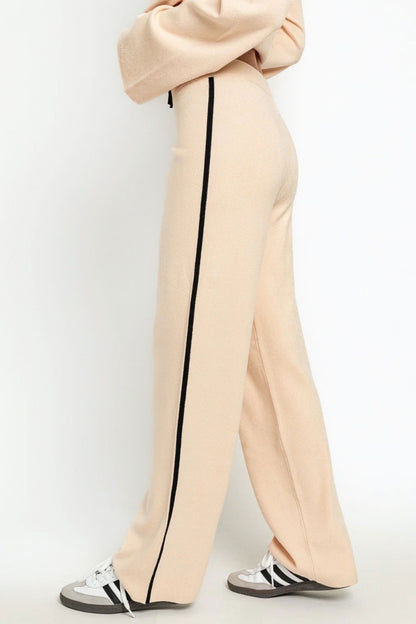 Contrast Trim High Waist Wide Leg Sweater Pants