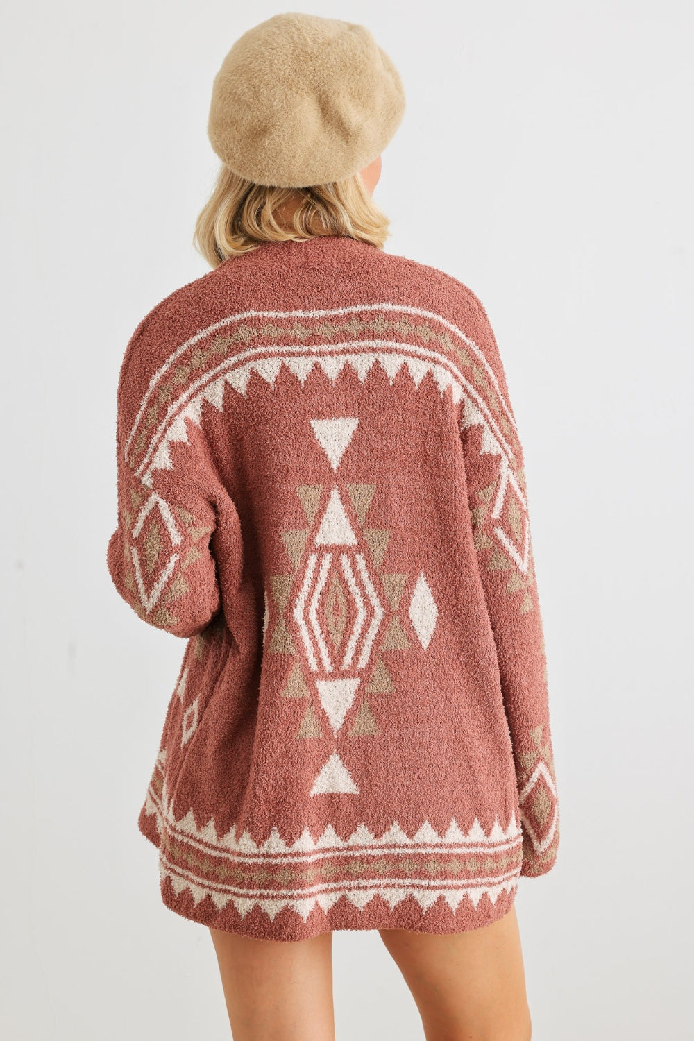 Pattern Open Front Long Sleeve Cardigan