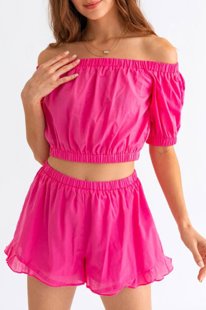 Off-Shoulder Crop Top and Ruffled Shorts (SET)