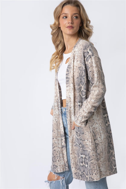 Animal Print Flannel Open Front Longline Cardigan